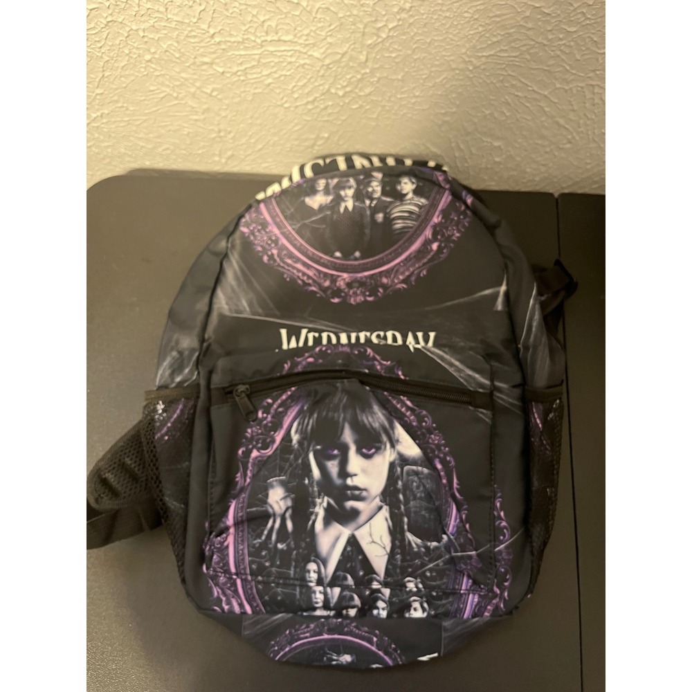 Wednesday Addams Nevermore Academy Backpack Black Purple Goth School Bag NWOT